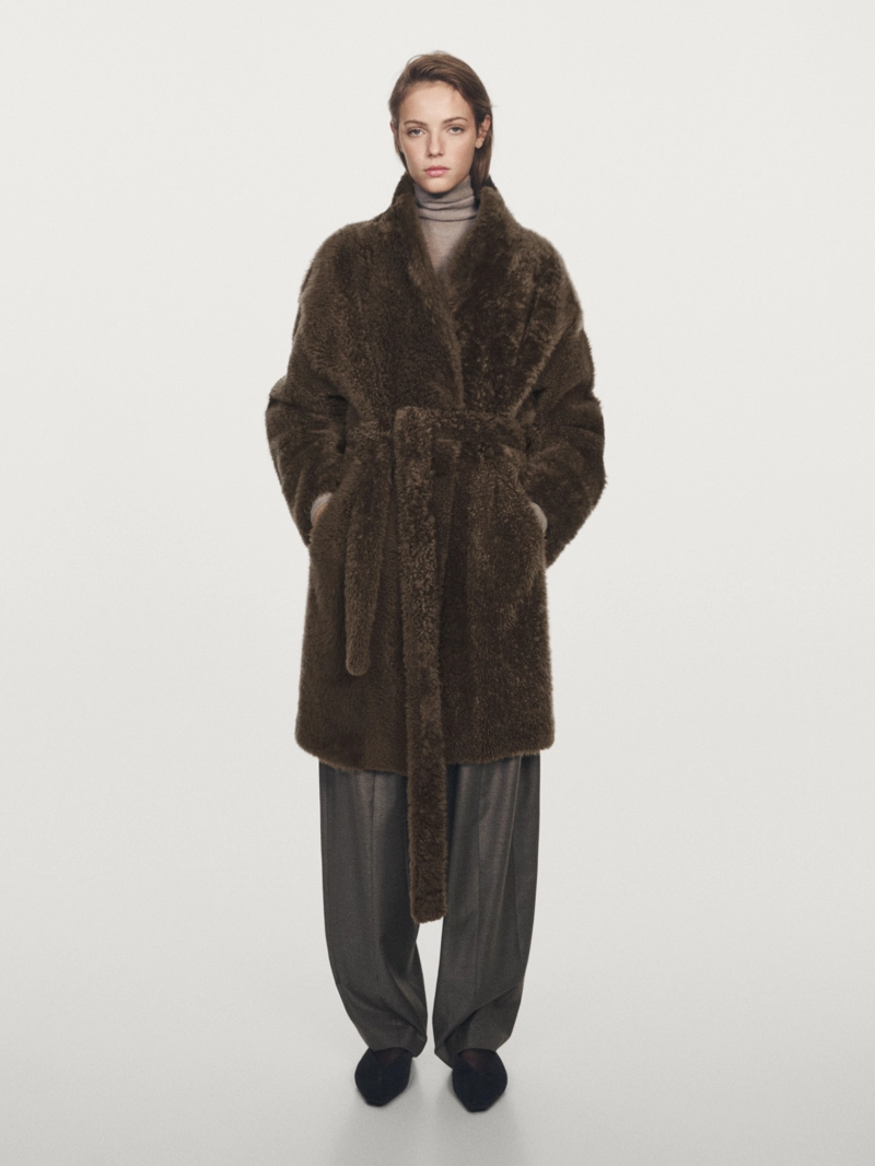 Длинное кожаное пальто с поясом - limited