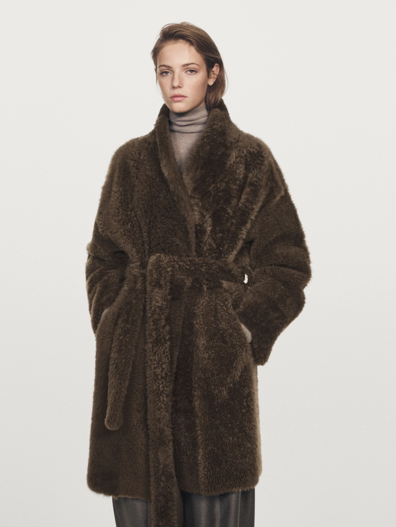 Длинное кожаное пальто с поясом - limited