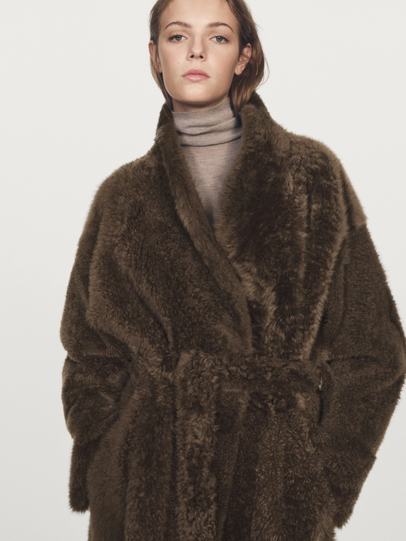 Длинное кожаное пальто с поясом - limited