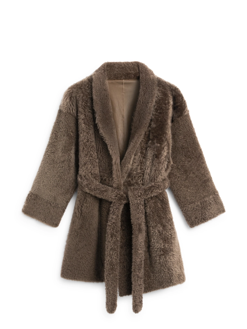 Длинное кожаное пальто с поясом - limited