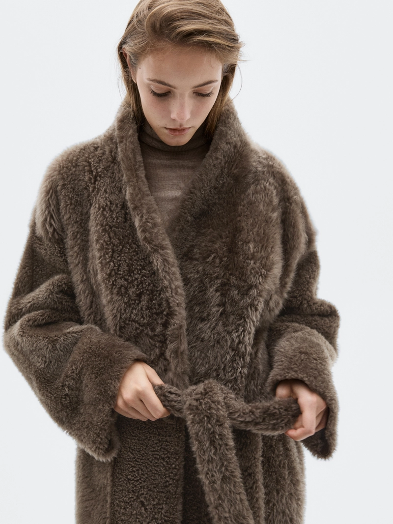 Длинное кожаное пальто с поясом - limited