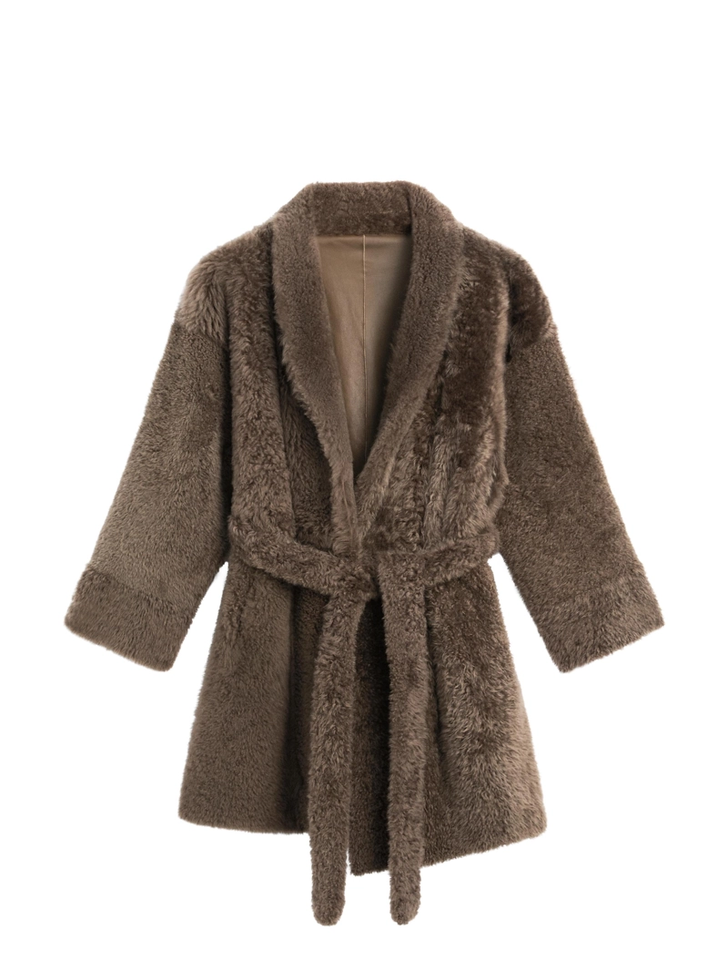 Длинное кожаное пальто с поясом - limited