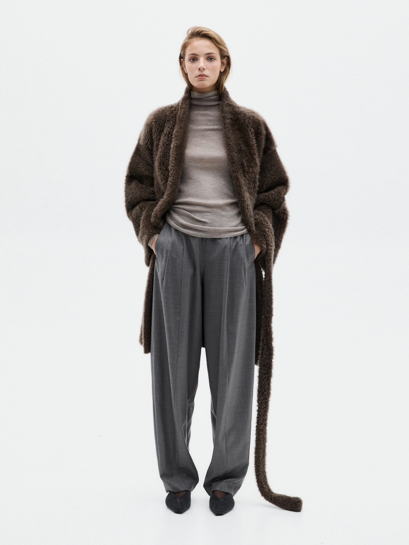 Длинное кожаное пальто с поясом - limited