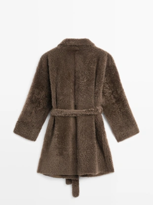 Купить Massimo Dutti Длинное кожаное пальто с поясом - LIMITED