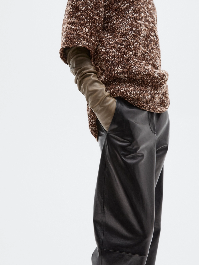 Широкие кожаные брюки из овечьей кожи - limited