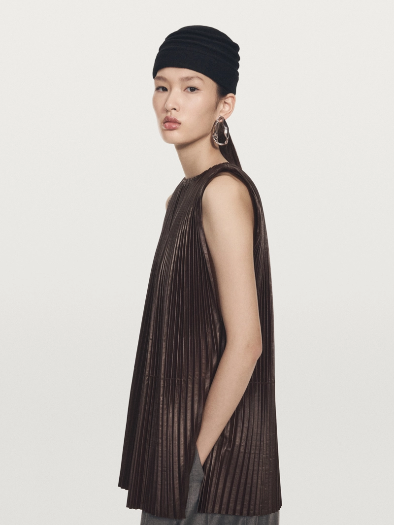 Топ из длинной складки из натуральной кожи - limited