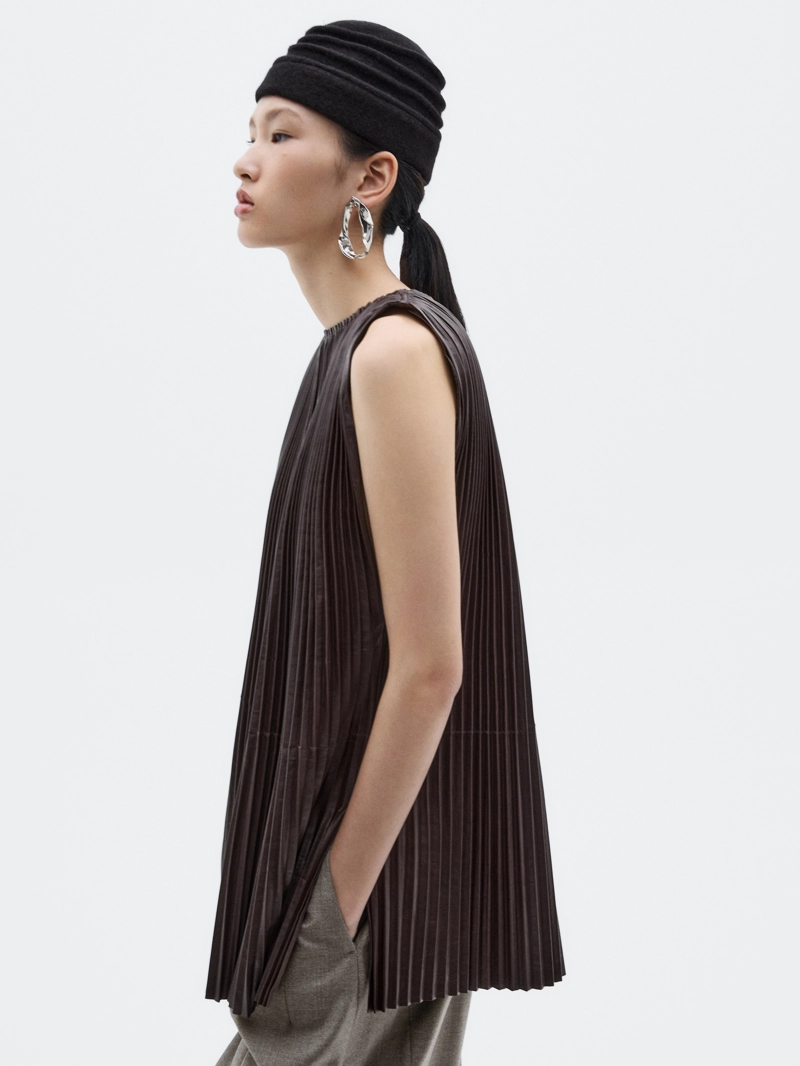 Топ из длинной складки из натуральной кожи - limited