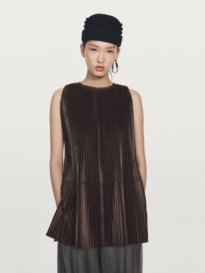 Топ из длинной складки из натуральной кожи - limited