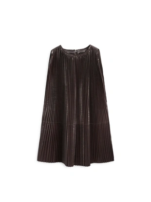 BROWN|4747/555 - Massimo Dutti Топ из длинной складки из натуральной кожи - LIMITED