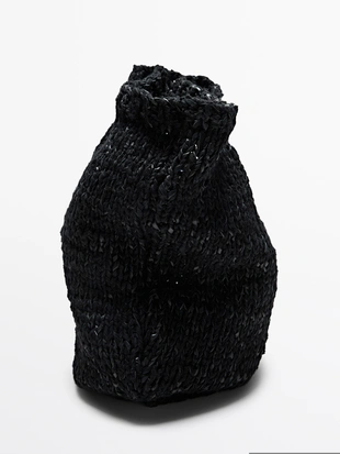 Купить Massimo Dutti Сумка из кожи с крученым вязанием среднего размера - LIMITED