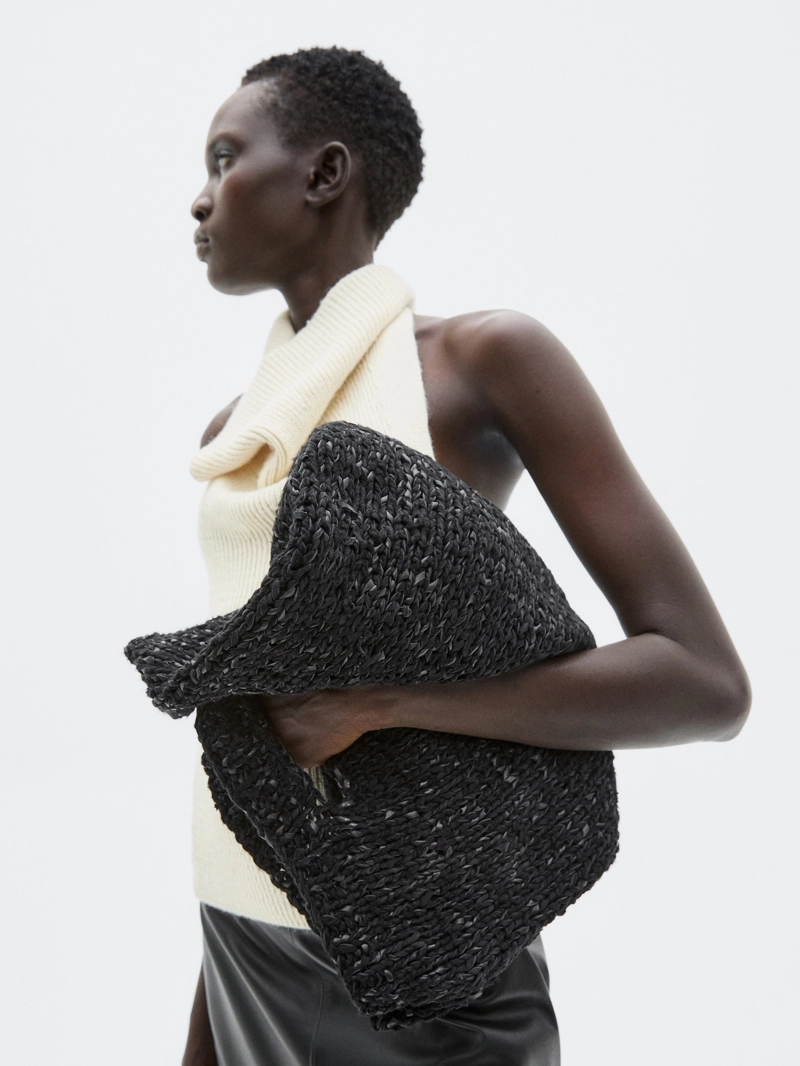 Большая сумка из кожи и вязаного крючком - limited