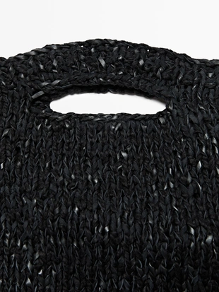 BLACK|6990/555 - Massimo Dutti Большая сумка из кожи и вязаного крючком - LIMITED
