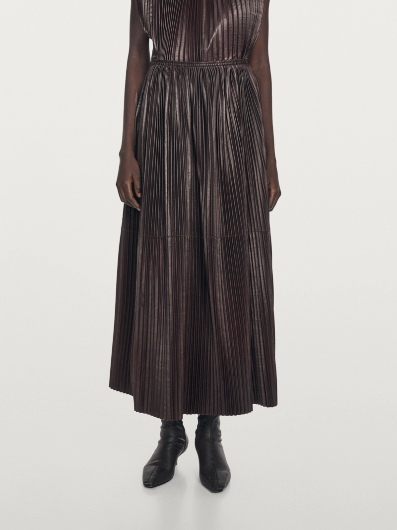 Длинная плиссированная юбка из овечьей кожи - limited