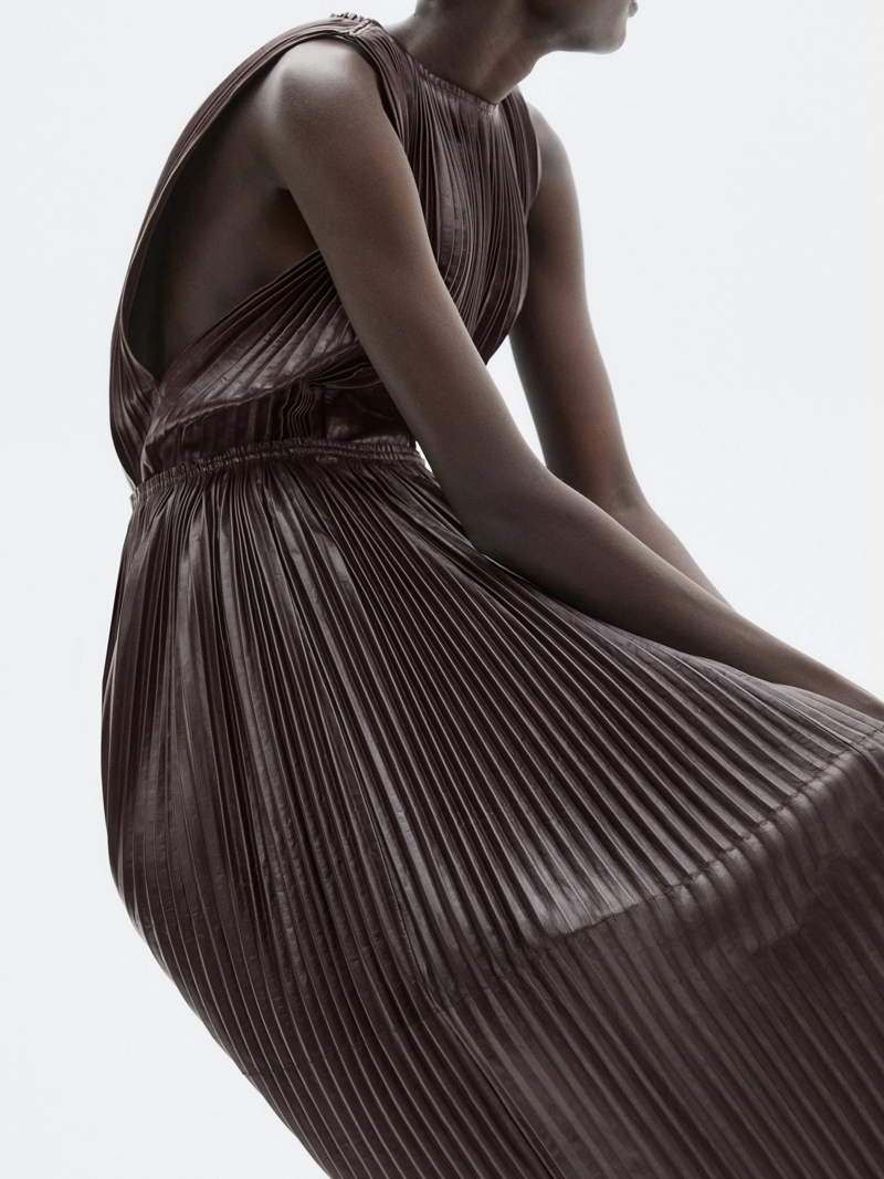 Длинная плиссированная юбка из овечьей кожи - limited