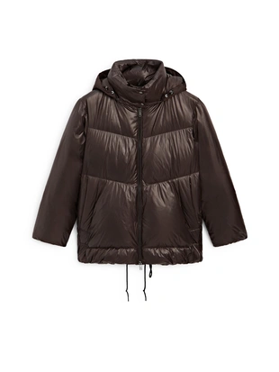 BROWN|6722/120 - Massimo Dutti Глянцевый пуховик съемным капюшоном, отталкивающим воду
