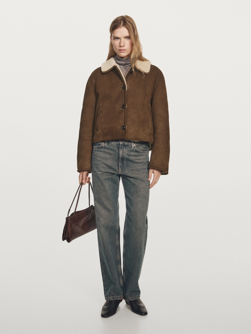 Кожаная куртка с искусственным овчиной