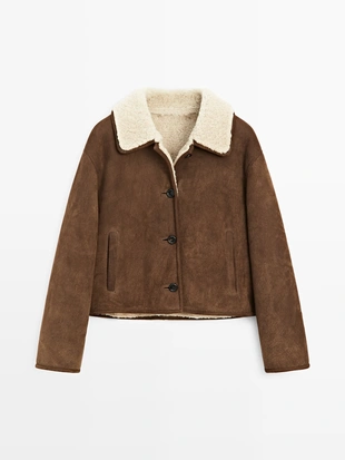 Купить Massimo Dutti Кожаная куртка с искусственным овчиной