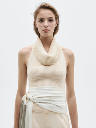 Купить Massimo Dutti Топ на шею из вязаного альпака и шелка - LIMITED