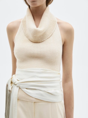 CREAM|5738/555 - Massimo Dutti Топ на шею из вязаного альпака и шелка - LIMITED