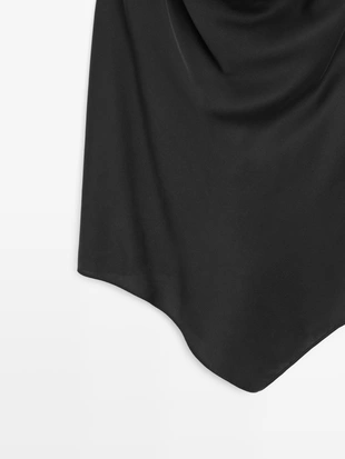 Топ из шелкового микса с драпированным воротником и завязкой- Заказать в России