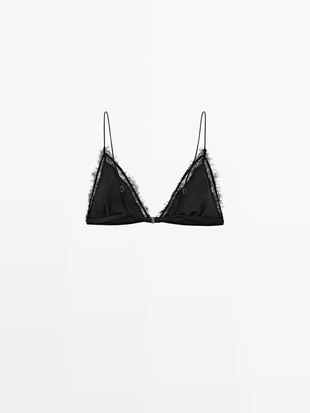 Купить Massimo Dutti Топ из шелково-шерстяной ткани с кружевными деталями