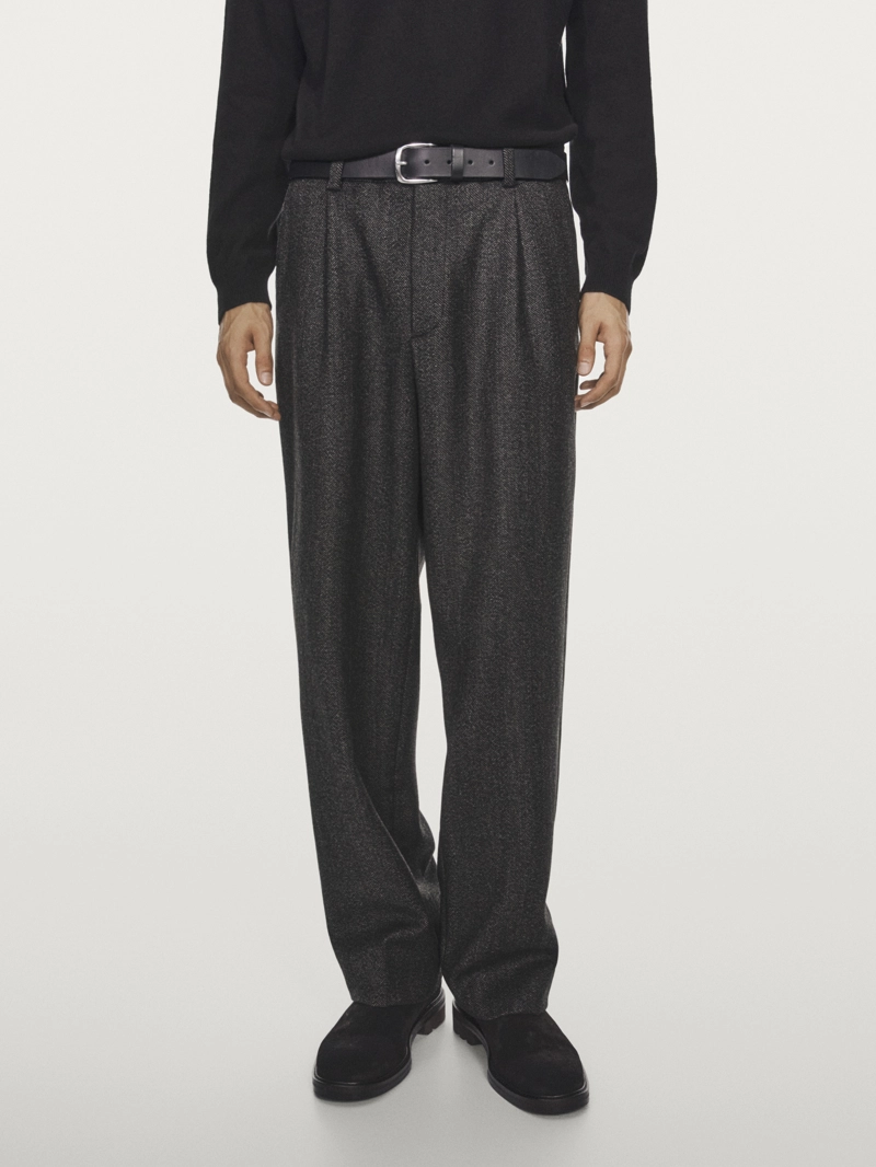 Брюки из шерстяной смеси с узором шеврон - limited