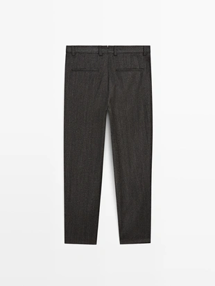 GREY|2809/880 - Massimo Dutti Брюки из шерстяной смеси с узором шеврон - LIMITED