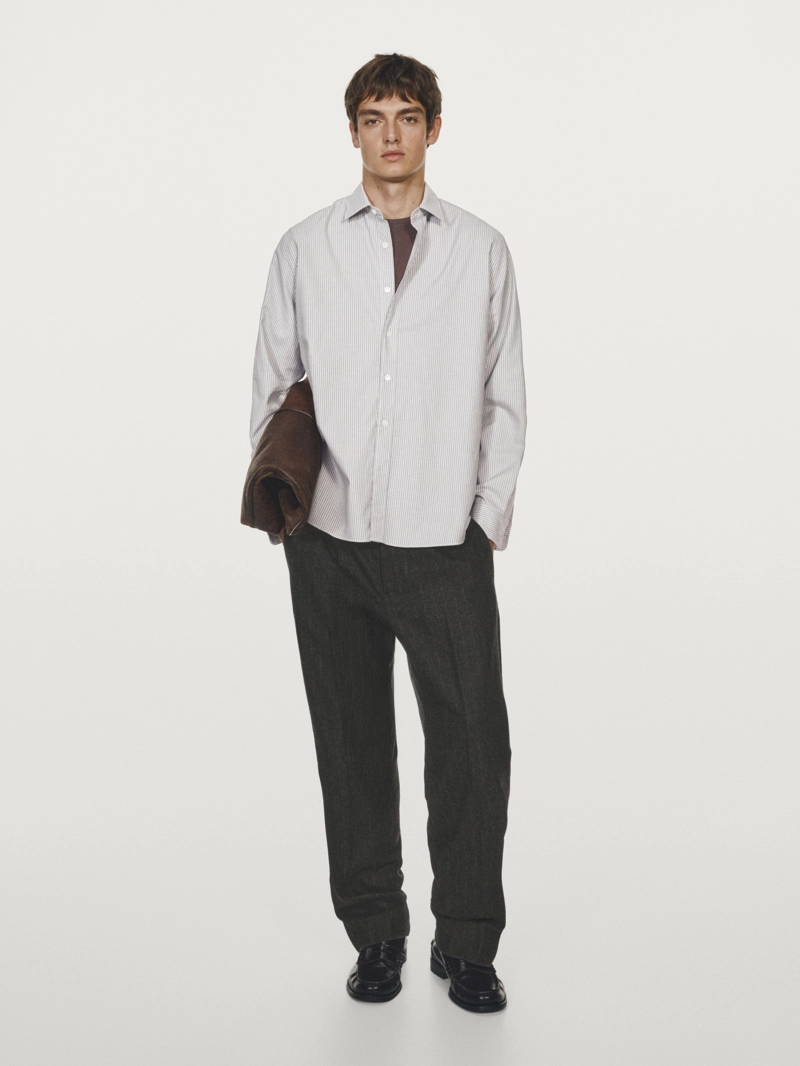 Рубашка в полоску regular fit меланжевая