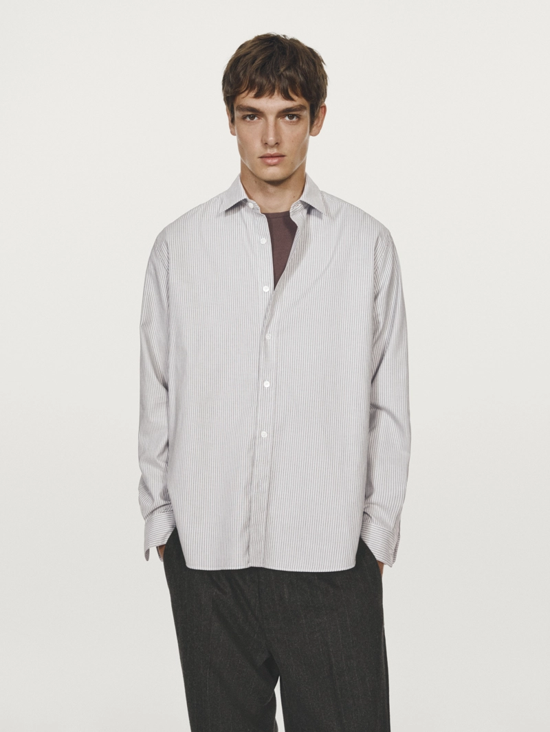 Рубашка в полоску regular fit меланжевая