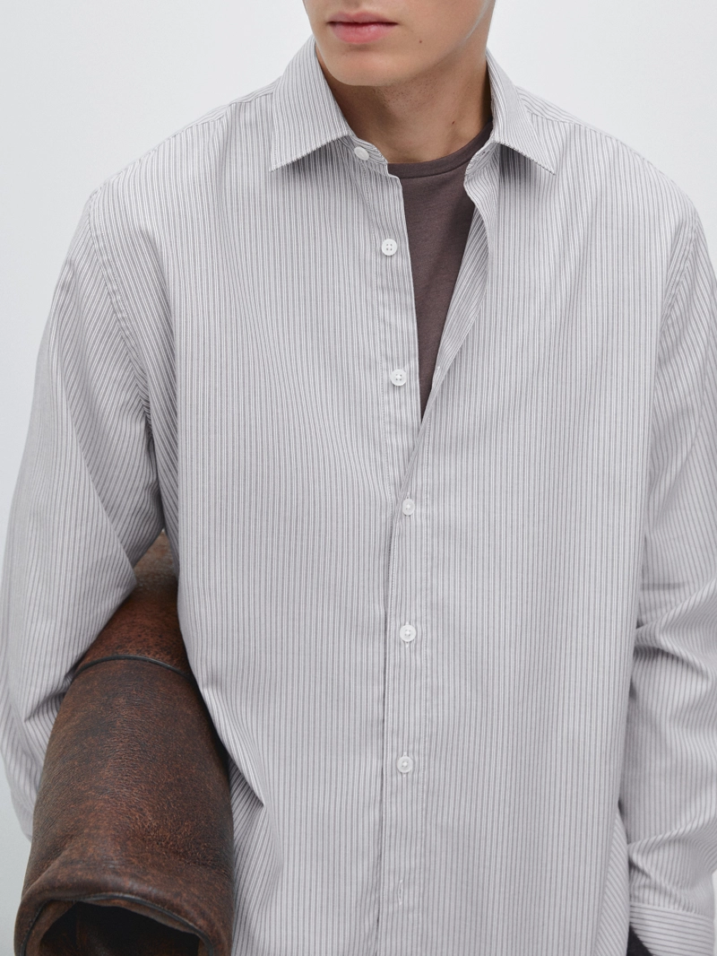 Рубашка в полоску regular fit меланжевая