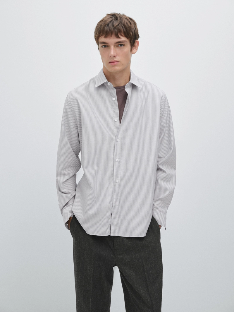 Рубашка в полоску regular fit меланжевая