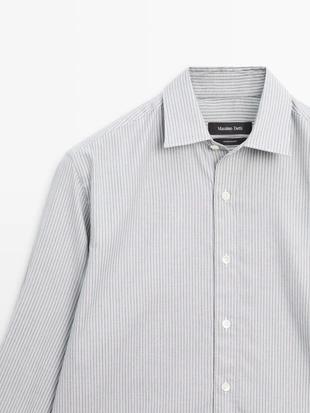 GREY|1724/285 - Massimo Dutti Рубашка в полоску REGULAR FIT меланжевая