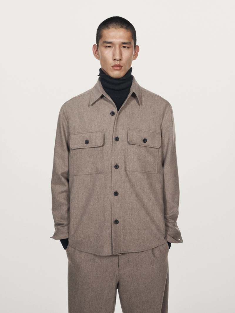 Рубашка-овершерт из шерстяной смеси с карманами - limited