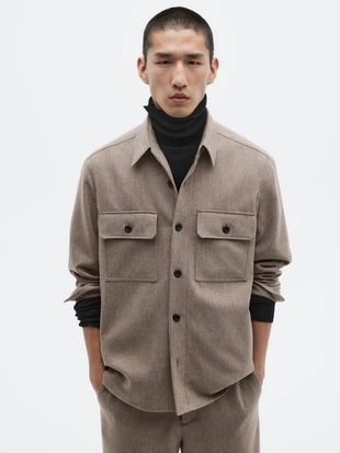 MINK|2804/880 - Massimo Dutti Рубашка-овершерт из шерстяной смеси с карманами - LIMITED