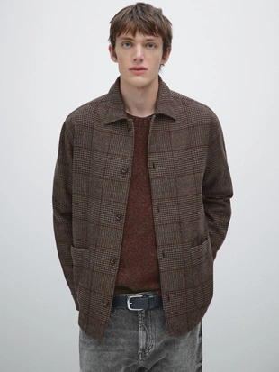 MINK|1808/279 - Massimo Dutti Рубашка-косоворотка в клетку из шерстяной смеси