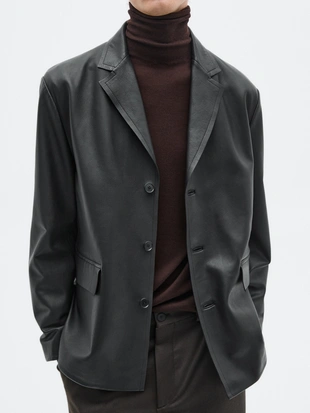 BLACK|3317/880 - Massimo Dutti Пиджак из натуральной кожи нубук — LIMITED