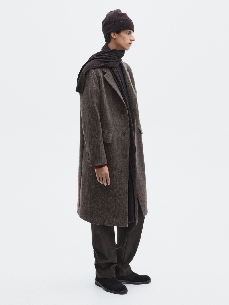 Пальто длинное с узором меланж