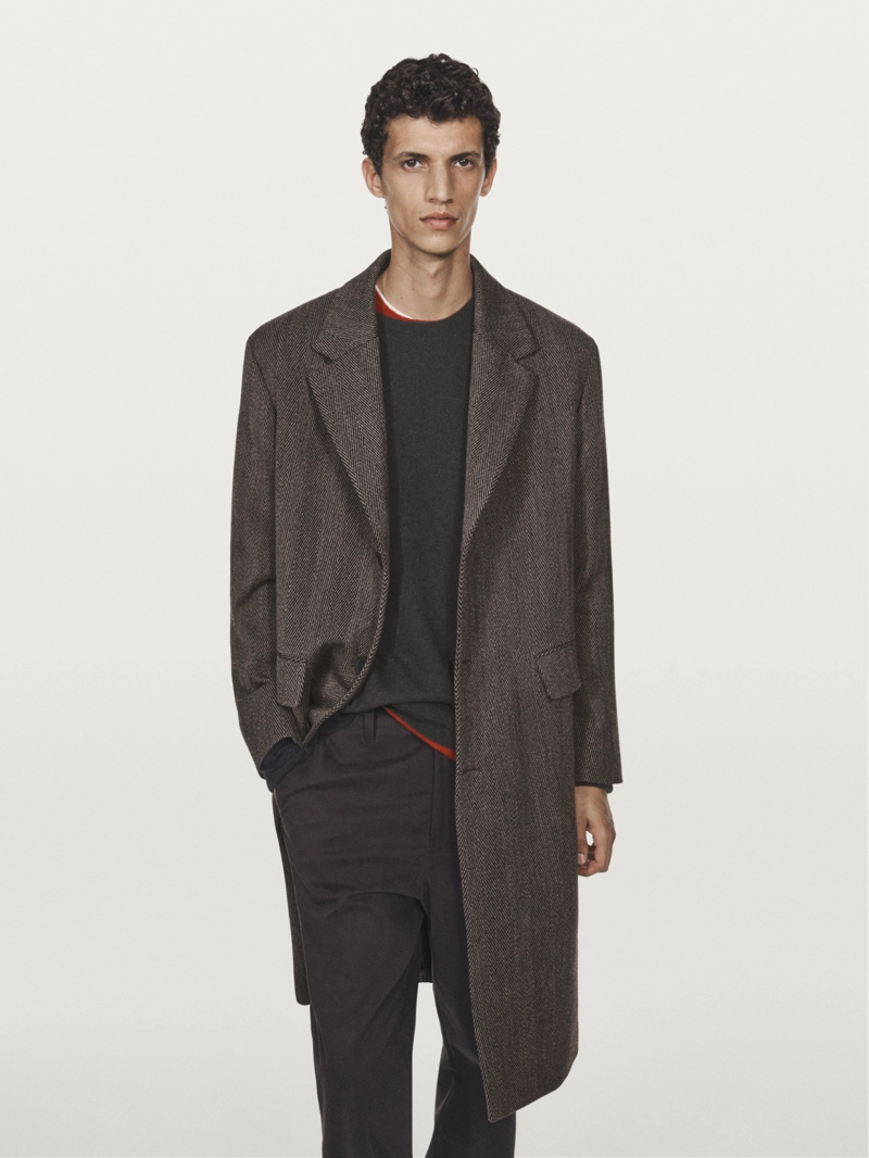 Пальто длинное с узором меланж