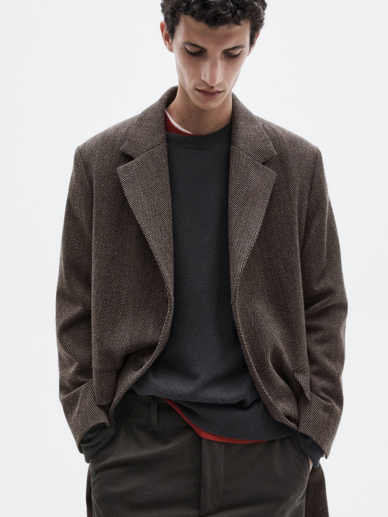 Пальто длинное с узором меланж