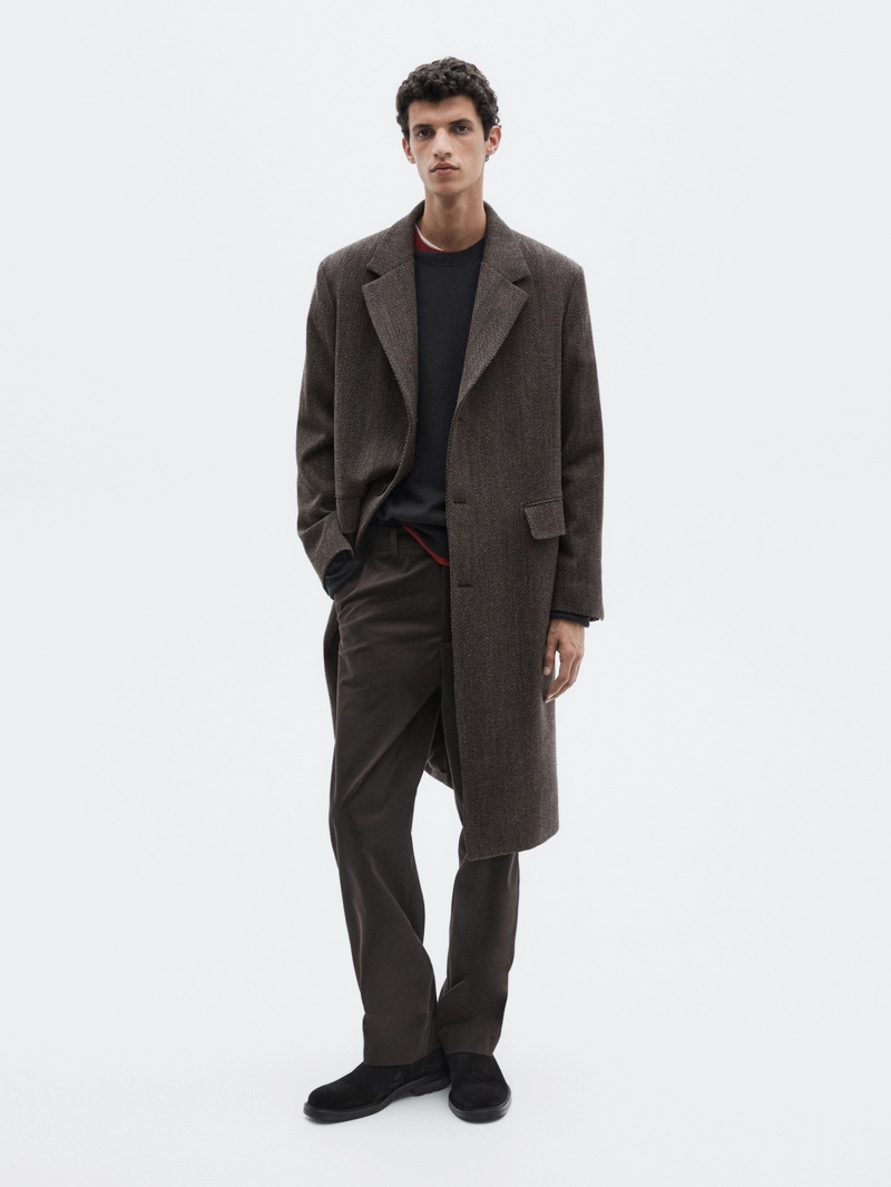 Пальто длинное с узором меланж