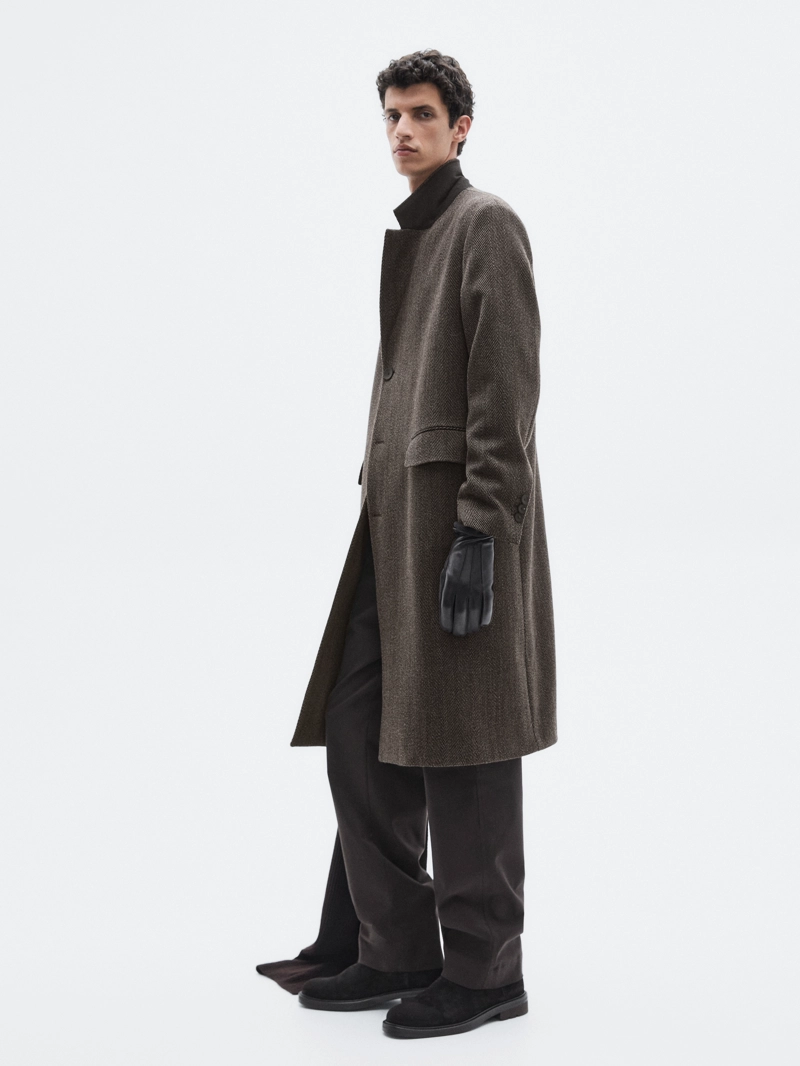 Пальто длинное с узором меланж