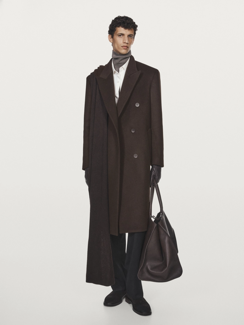 Длинное пальто с двубортной застежкой из шерстяной смеси - limited