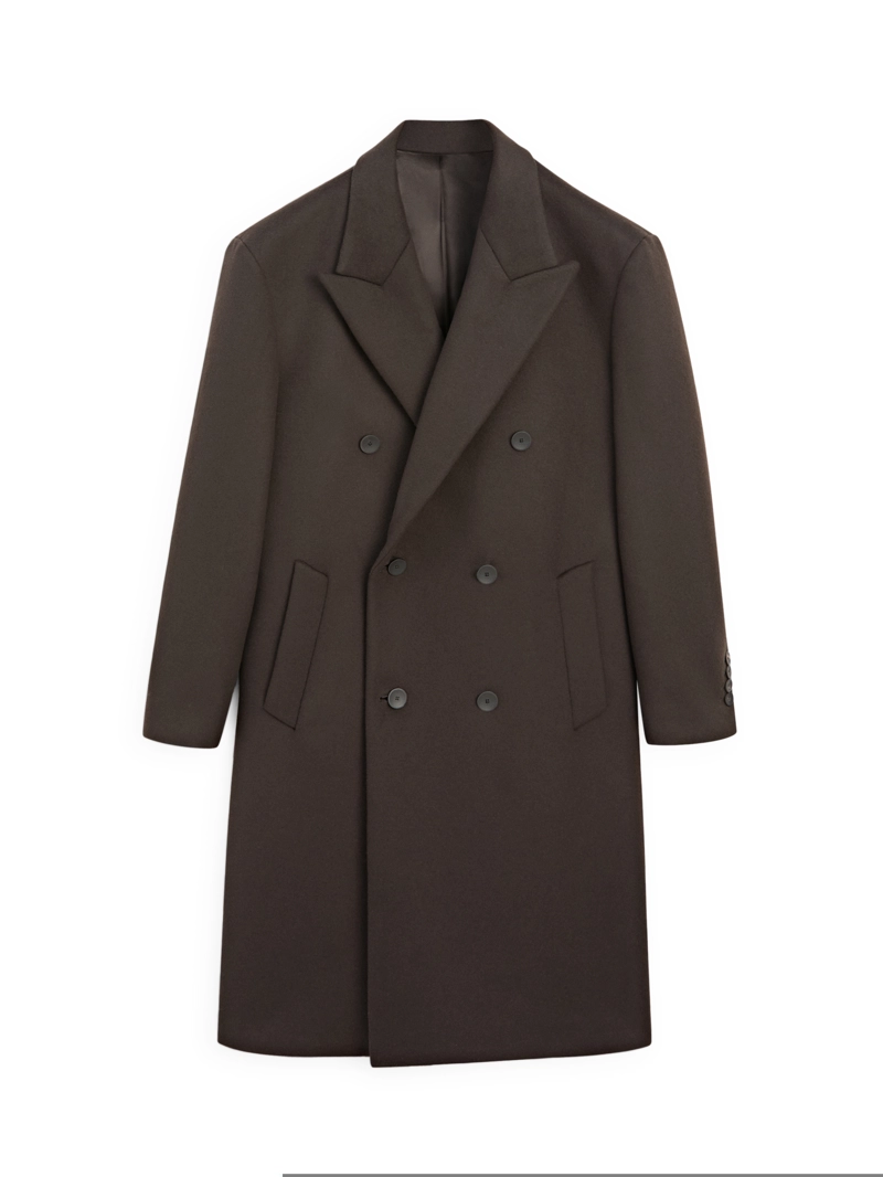 Длинное пальто с двубортной застежкой из шерстяной смеси - limited