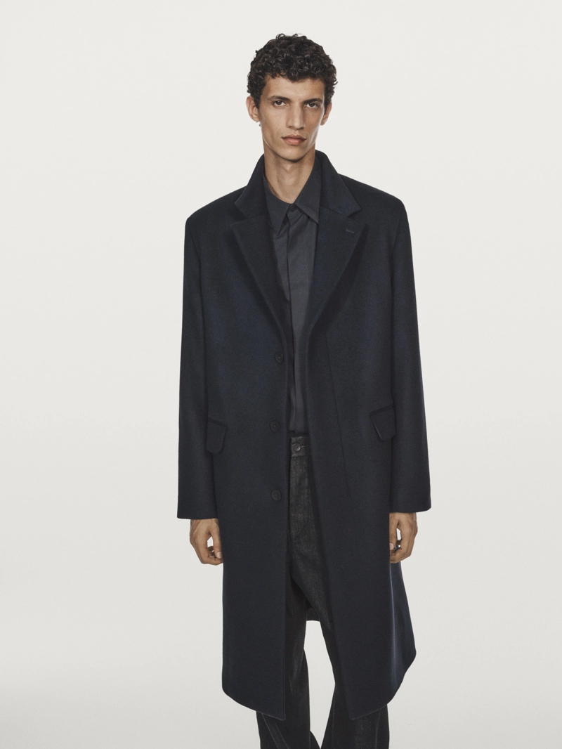 Длинное пальто из шерстяной смеси с лацканами - limited
