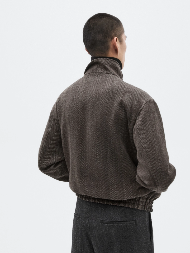 Укороченный бомбер из шерстяного микса в мелкую косу - limited