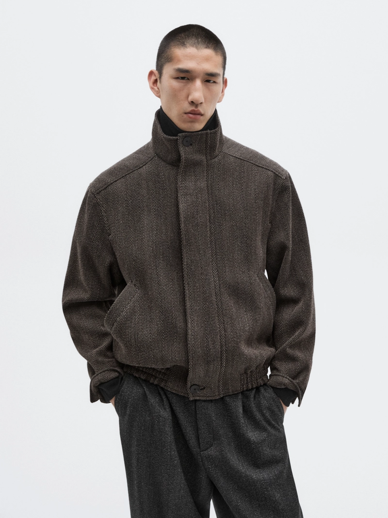 Укороченный бомбер из шерстяного микса в мелкую косу - limited