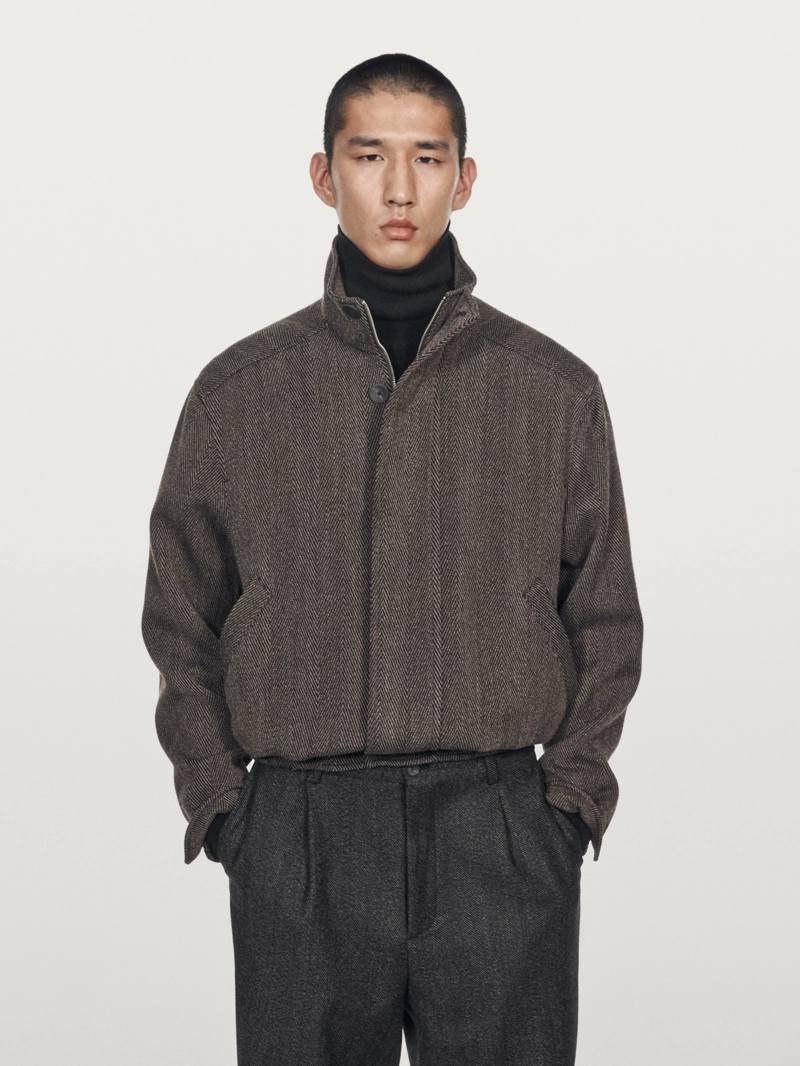 Укороченный бомбер из шерстяного микса в мелкую косу - limited