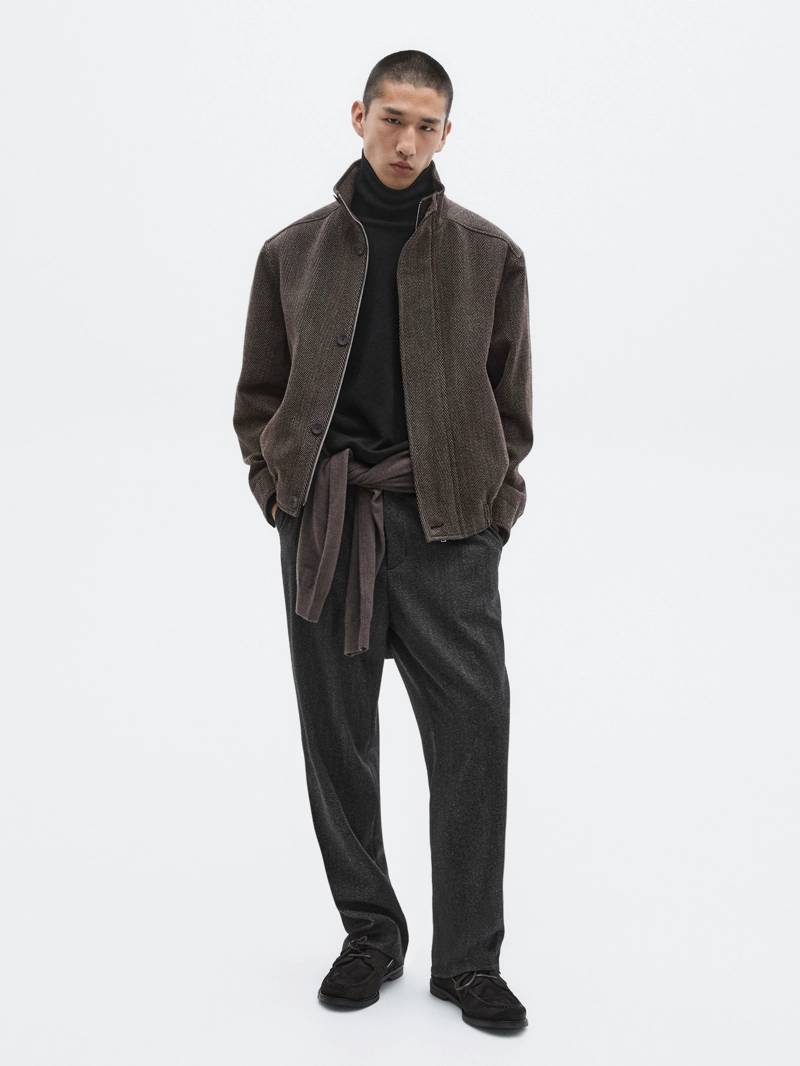 Укороченный бомбер из шерстяного микса в мелкую косу - limited