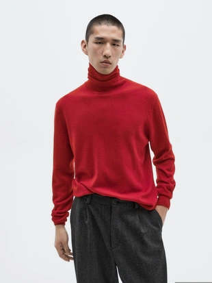 BRIGHT RED|0952/880 - Massimo Dutti Свитер из шерсти и кашемира с высоким воротником - LIMITED