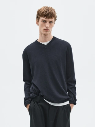 Купить Massimo Dutti Водолазка из шерсти и кашемира с V-образным вырезом - LIMITED